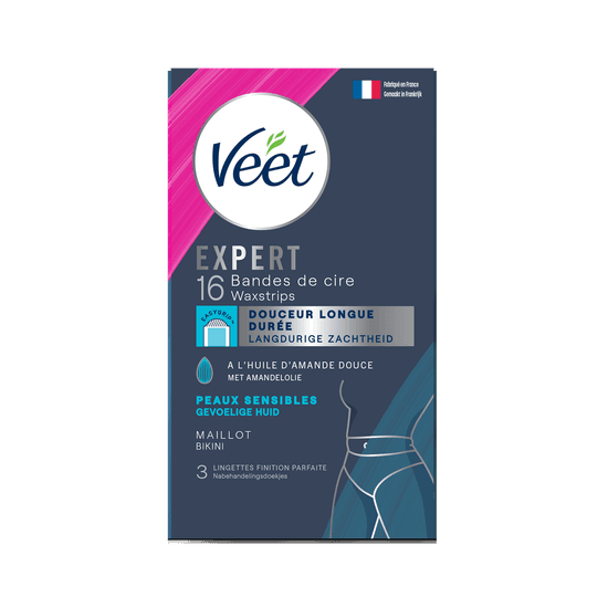 Veet Expert Bandes de cire froide pour peaux sensibles – Maillot, x16 | Veet