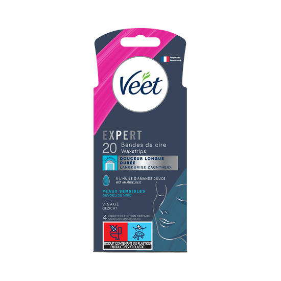 Veet Expert Bandes de cire froide pour peaux sensibles – Visage, x20 | Veet