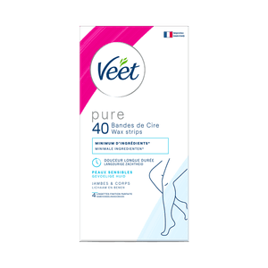 Veet Pure Bandes de cire froide pour peaux sensibles - Jambes & Corps, x40 | Veet
