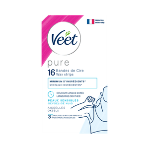 Veet Pure Bandes de cire froide pour peaux sensibles - Aisselles, x16 | Veet